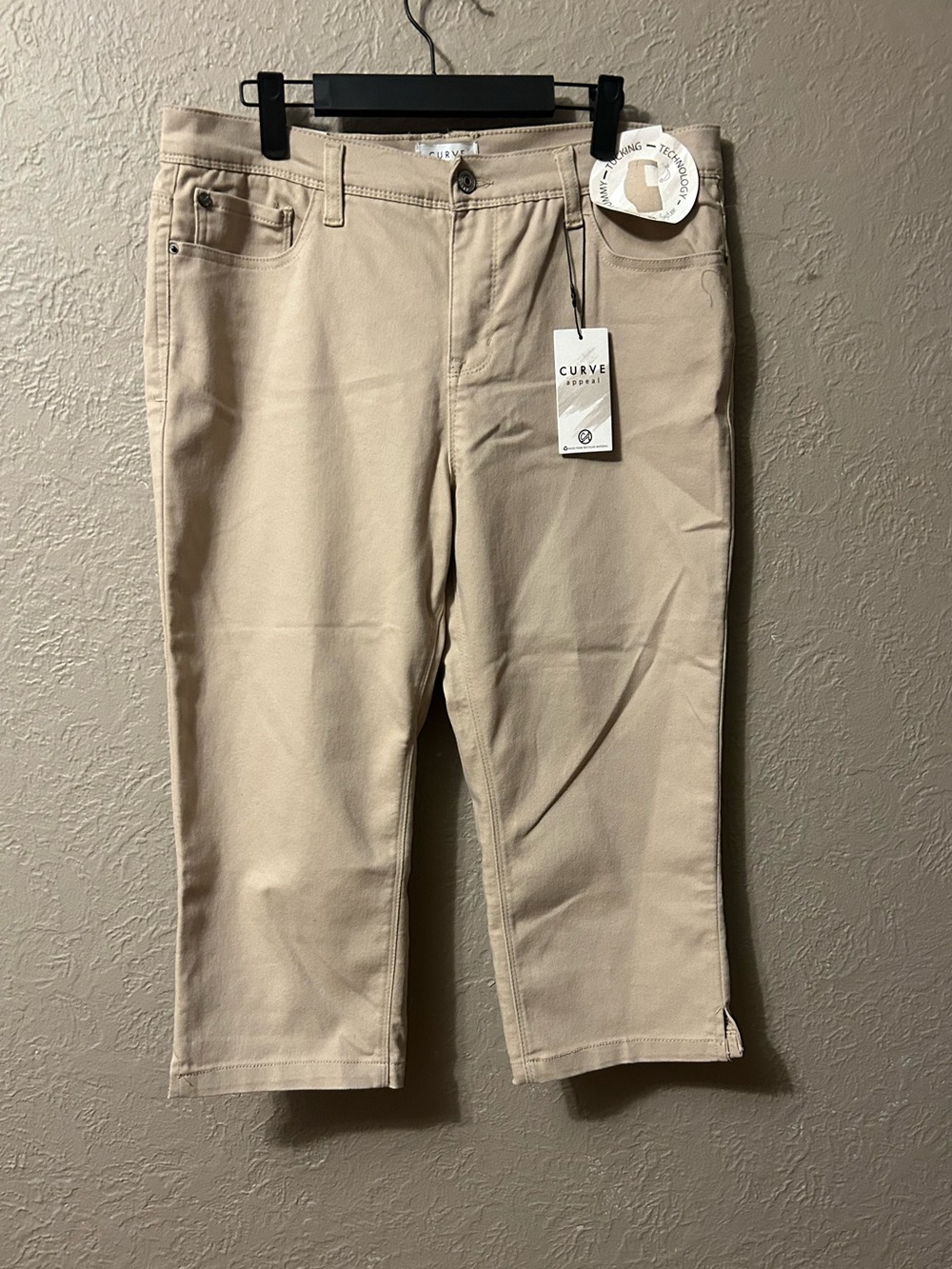 Curve Apparel Women’s Curvy Fit Capri Pants in Khaki Beige